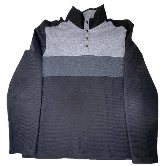 Calvin Klein Men’s Medium 1/4 Button Up Pullover Sweater Black & Gray - Picture 1 of 5